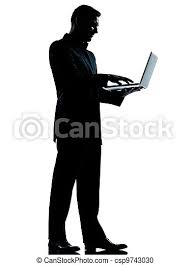 Ein geschäftsmann silhouette mit computer laptop. Ein kaukasischer  geschäftsmann, der computer-laptop-silhouette ausstellt, | CanStock