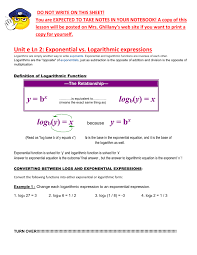 Unit E Ln2 Notes Exponential Vs