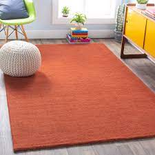 wool burnt orange indoor solid area rug