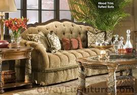 isabella wood trim tufted sofa