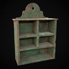 Rustic Green Painted Wooden Shelf 3d