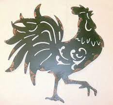 distressed black sheet metal rooster