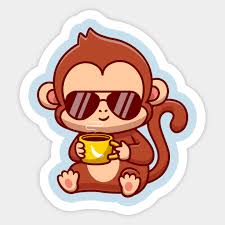 cute cool monkey drink coffee cartoon