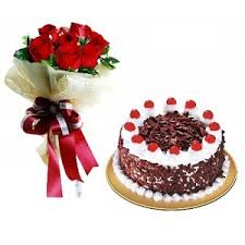 red roses flowers black forest cake