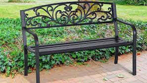 2 Seater Black Steel Garden Bench