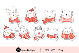 Doodle Sticker Cute Animal For Christmas Graphic By Catandme Creative Fabrica