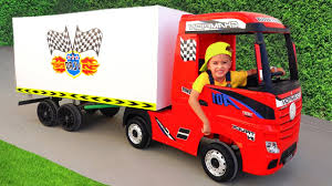 Nikita ride on toy truck play delivery service - YouTube