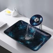 rectangular glass bathroom vessel sink