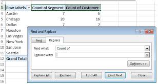 remove count of from pivot table in excel