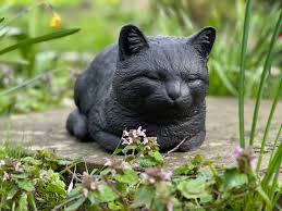 Cute Black Cat Statue Concrete Animal