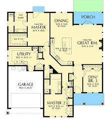 One Story House Plan With Two Master