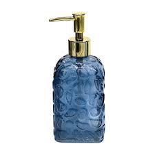 Embossed Glass Soap Dispenser Blue