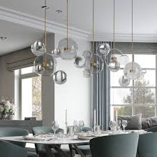 Modern Soap Bubble Clear Globe Glass 3 Light Dimmable Led Multi Light Pendant Lamp For Kitchen Island Dining Room Light Led Lights