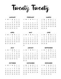 Free 2020 Calendar One Page Download 2019 Calendar