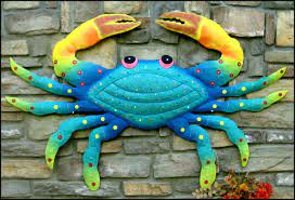 Hand Painted Metal Crab Decor