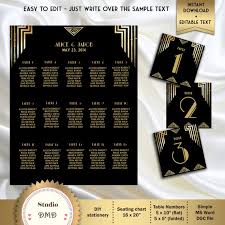 Wedding Seating Chart Table Numbers Art Deco Great Gatsby Inspired Instant Download Editable Text Microsoft Word Format Gg01