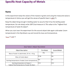 Solved Specific Heat Capacity Of Metals Name In This Expe