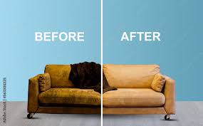 before and after cleaning sofa blue