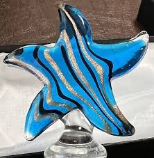 Murano Starfish Blue Black Gold Blown