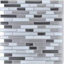 grey l and stick tile backsplash