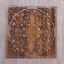 Hand Carved Fl Wood Wall Art Relief