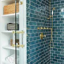 blue glass tile shower surround design