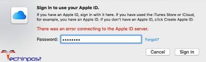 an error connecting to the apple id server
