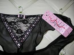 Details About Jezebel Panty Thong Black With Pale Pink Ribbon Trim 52021 Size Medium Nwt