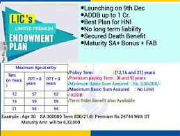 Lic Limited Premium Endowment Plan 830 Lic Online Life