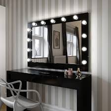 However, makeup vanities with lights are usually a lot more expensive compared to the standard vanity mirrors. Hollywood Mirror In Black Gloss Makeup Mirror With Lights Dressing Table Mirror With Lights V Black Dressing Tables Black Makeup Vanity Diy Vanity Mirror