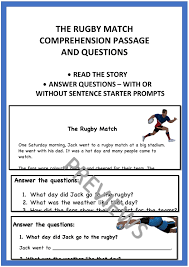 the rugby match comprehension page