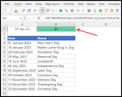 business days in a month excel formula