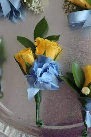 Maybe you would like to learn more about one of these? Yellow Rose And Blue Hydrangea Boutonniere For Groom Yellow Wedding Flowers Light Yellow Weddings Hydrangeas Wedding