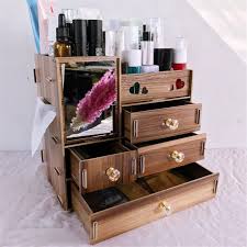 wooden makeup organizer desktop drawer