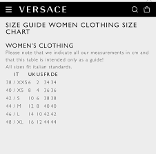 Versace Size Chart Women U S Bedowntowndaytona Com
