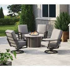 Homecrest Sutton High Back Swivel Rocker Patio Set With Timber Fire Table