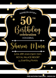 black and gold 50th birthday invitation