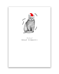 Santa hat cat & mouse. Turkey What Turkey Cat Christmas Card Oliver Bonas