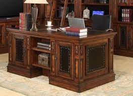 Create a home office with a desk that will suit your work style. Leonardo Double Pedestal Executive Desk In Antique Vintage Dark Chestnut Finish By Parker House Leo 480 3