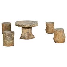 French Faux Bois Stone Garden Table And