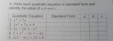 Write Each Quadratic Equation In