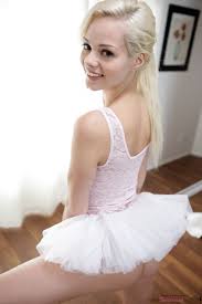 Hot blonde skinny teen Elsa Jean in ballet uniform spreading pussy.