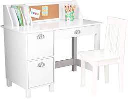 Shot in studio over white. Amazon Com Kidkraft Wooden Study Desk For Children With Chair Bulletin Board And Cabinets White Gift For Ages 5 10 Toys Games