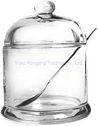 thickened glass sugar bowl with lid and