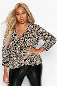 Shop for animal print knit tops women's shirts & blouses at pricegrabber. Women S Plus Leopard Print Wrap Peplum Top Boohoo Uk