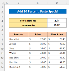 add 20 percent to a in excel