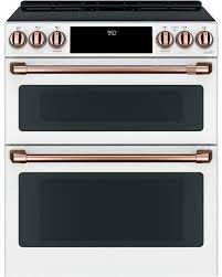 cafe 30 matte white slide in double oven induction range
