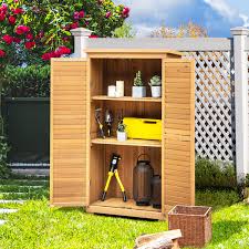63 Wooden Outdoor Storage Cabinet Garden Shed Tool Organizer With Asphalt Roof 3 Removable Shelves