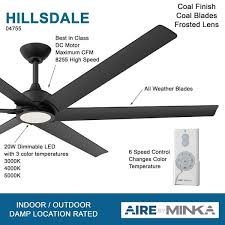 Aire By Minka Hillsdale 65 In Integrated Led Indoor Outdoor Coal Ceiling Fan With Light Kit And Remote Control 04755