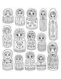 Color these cute russian dolls and incredible mandala in background. Cute Russian Dolls Russian Dolls Adult Coloring Pages